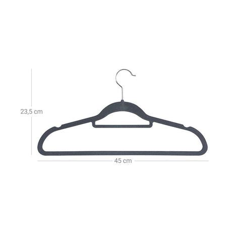 Rootz Hanger - Velvet Hanger - Clothes Hanger - Set Of 100 Hangers - Coat Hanger - Garment Hanger - Clothing Hanger - Plastic Hanger - ABS (Plastic)/Velvet - Light Grey - 45 x 23.5 x 0.6 cm