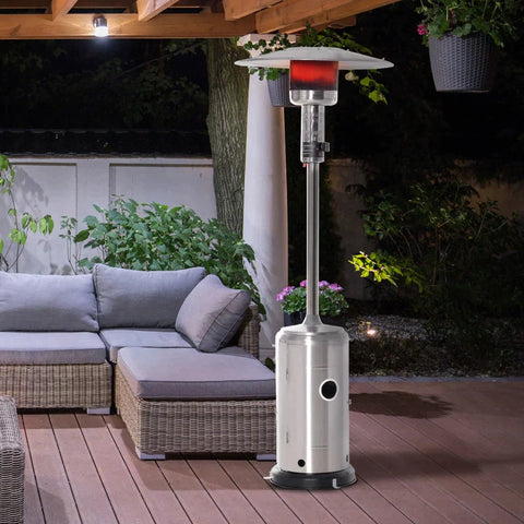 Rootz Patio Heater - Patio Heater With Anti-tipping Switch - Automatic Safety Shutdown - Wheels - Rollable Gas - Silver - Ø81.5 x 225 cm