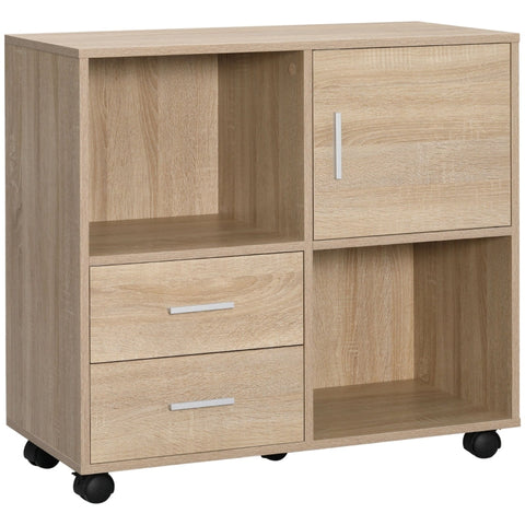 Rootz Printer Stand - Office Side Table - 2 Laden 1 Kast - 4 Wielen - Naturel - 80 cm × 38,5 cm × 74,5 cm