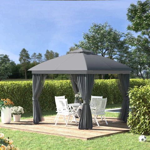 Rootz Gazebo - Patio Gazebo With Aluminum Canopy - Metal - Polyester - Nylon - Black + Light Grey - 2.95L x 2.95W x 2.85H m