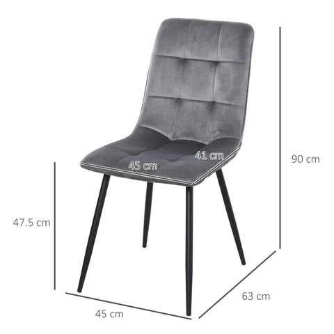 Rootz Set Of 2 Dining Room Chairs - Upholstered Chairs - Kitchen Chairs - Dining Table - Foam Metal - Gray/Black - 45 x 63 x 90 cm