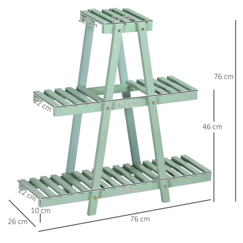 Rootz Flower Stand - 3 Tier Plant Rack - Holds 6 Flower Pots - Weather Resistant - Lime Green - 76cm x 26cm x 76cm