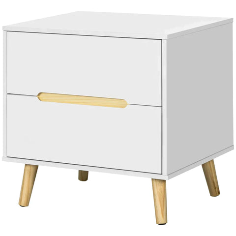 Rootz Bedside Table - Bedside Table - Side Table - Two Drawers - Timeless Design - Pine - White - 50 x 40 x 50.5 cm