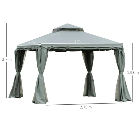 Rootz Garden Pavilion - Pavilion - Party Tent - Garden Tent With 4 x Side Walls - Gray - 3 x 3 m