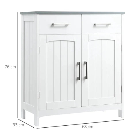 Rootz Bathroom Cabinet - Freestanding Bathroom Furniture - Cabinet - Cabinet Storage - Cabinet With Drawer - White/Grey - 68 x 33 x 76 cm