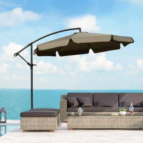 Rootz Parasol - Parasol Cantilever - With Hand Crank Ruffles - Garden Parasol - Sun Protection - Garden Balcony - Polyester/Metal Coffee