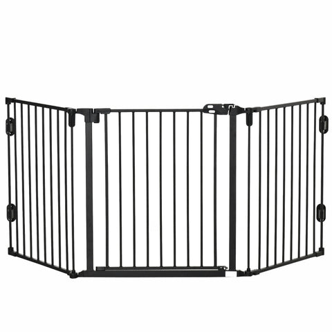 Rootz Dog Barrier - Door Gate - Pet Gate - Angle Adjustable - Foldable Configuration Gate with Automatic Closing Door - 3 Panels - Black - 202.5 x 76 cm