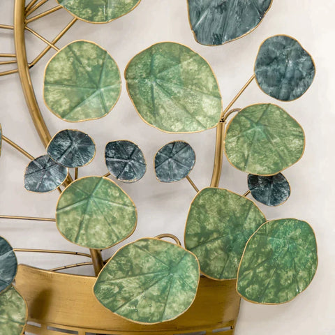 Rootz Metal Wall Decor - 3D Plant Wall Art - Green + Gold - 40cm x 6cm x 60cm