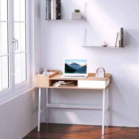 Rootz Desk - Writing Desk - Computer Desk - White/Natural - 100 cm x 55 cm x 81.5 cm