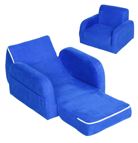 Rootz 2-in-1 Children's Armchair - Mini Armchair - Children's Sofa - Reclining Function - Blue - 47 x 45 x 38 cm