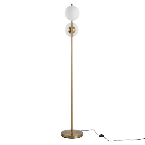 Rootz Vloerlamp - 2-delige Glazen Lampenkap - Modern Decoratief - Woonkamer - Slaapkamer - Goud/Wit - 39 x 28 x 165cm