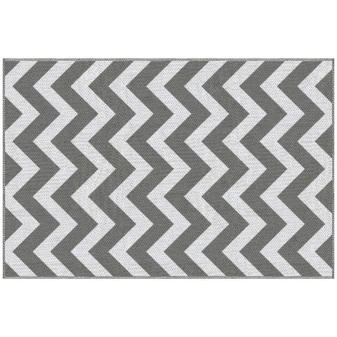 Rootz Outdoor Rug - Waterproof - Double Sided Design - High Quality Synthetic Fiber - Light Gray + White - 121 x 182 cm
