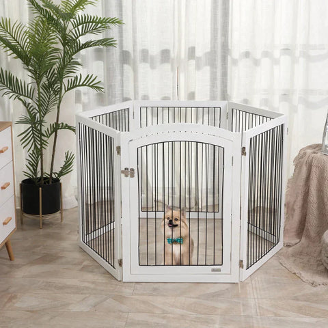 Rootz Dierenbox - Beschermrooster - Dierenbox - Buitenren - Met Deuruitlaat - Voor Kleine Dieren - Flexibel Opvouwbaar - Wit/Zwart - 122 x 105,5 x 84,5 cm