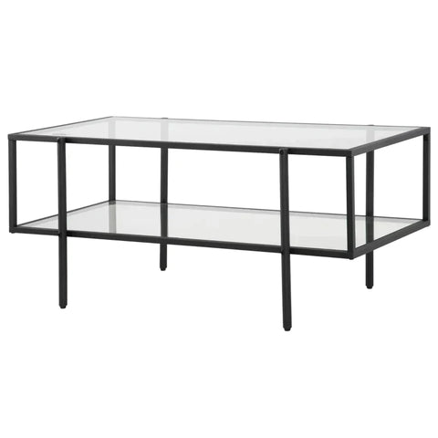 Rootz Couchtisch – Beistelltisch – mit Glasplatte – Tisch – mit 3 Ablagen – gehärtetes Glas/Stahl – transparent/schwarz – 100 x 55 x 45,5 cm