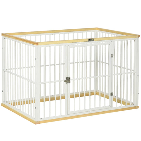 Rootz Pet Box - Pet Enclosure - Outdoor Pet Enclosure - Hondenbox Beschermpoort - Staal/Grenenhout - Wit/Natural - 93 x 61 x 59 cm