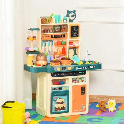 Rootz Kinderküche mit Zubehör – Spielküche – Küchenspielzeug – Wassersprühnebel – Lichter – Spielzeugset mit Musikfunktionen – Beige/Grün – 70 x 32 x 92,2 cm