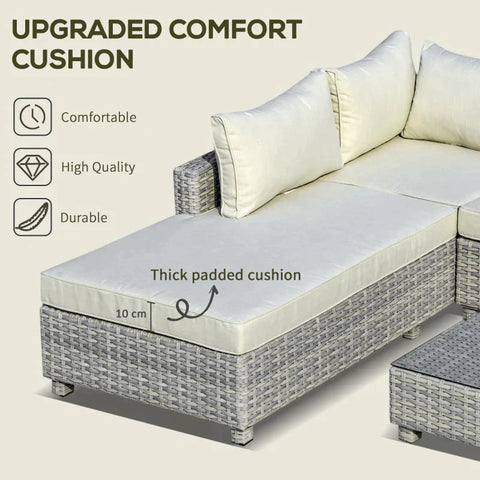 Rootz Polyrattan Tuinmeubelset - Tuinset - Loungeset - Loungemeubel Met Bijzettafel - Kussens - Grijs/Beige - 209B x 83D x 59H cm