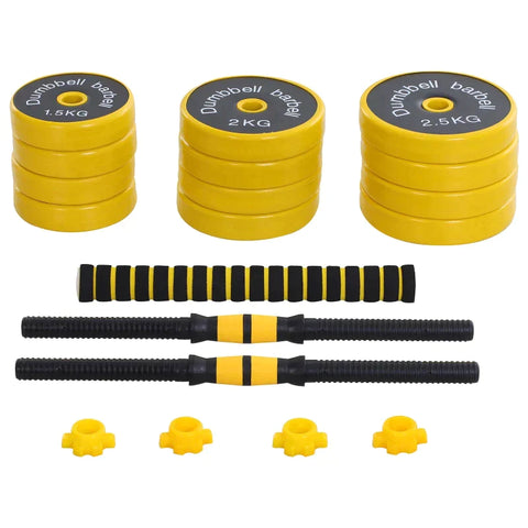 Rootz Barbell & Dumbbell Set - 3-in-1 Dumbbell Set - Plate Bar - Clamp Rod - Home - Gym - Yellow/Black