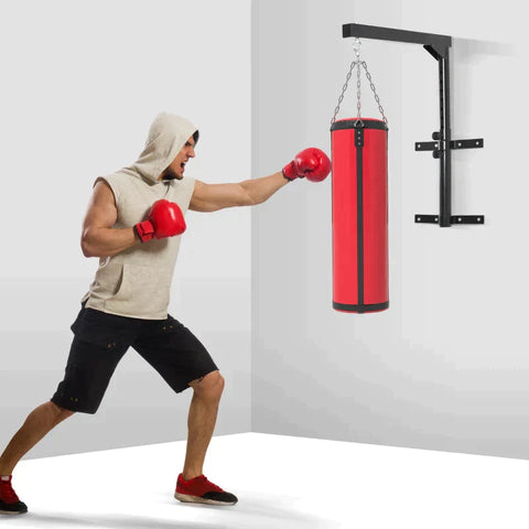 Rootz Punching Bag Holder - Wall Holder - Punching Bag Sandbag Holder - Height Adjustable - Black - 40cm x 63cm x 57-81cm