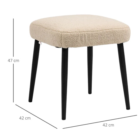 Rootz Stool - Footstool - Teddy - Elegant Armchair - Additional Seating - Soft Padding - Cashmere Touch Fabric - Beige - 42L x 42W x 47H cm