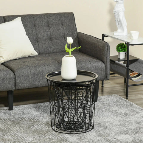 Rootz Beistelltisch – Beistelltisch-Set – Nachttisch – mit abnehmbarem Deckel – Schwarz