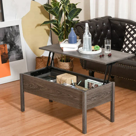 Rootz Coffee Table - Lift-Top Coffee Table with Storage - Wood-Effect - Grey - 98 cm x 48 cm x 45 cm