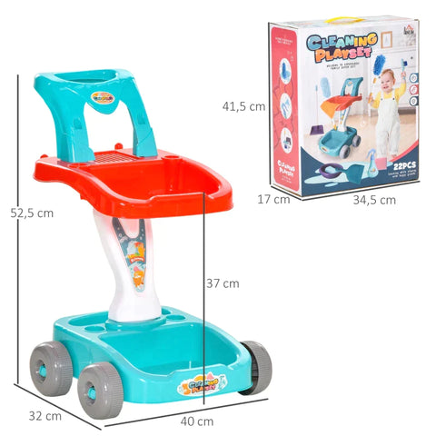 Rootz Schoonmaak Trolley - Bezem Trolley - Kids Schoonmaak Speelgoed - Schoonmaak Trolley Met Accessoires - Abs Pp Plastic - Groen + Rood + Wit - 40 x 32 x 52,5 cm