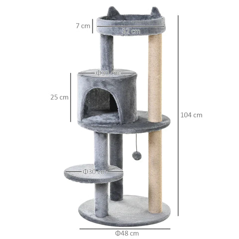 Rootz Krabpaal - Cat Activity Tree - Krabpalen - Kattengrot - Kattenhuis - Grijs - 48x48x104 cm