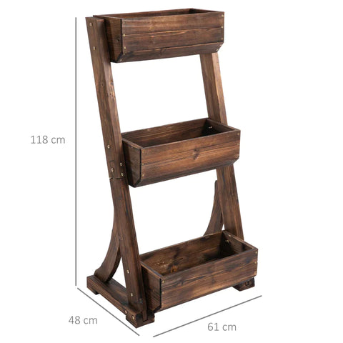 Rootz Bloemenstandaard - Bloemenladder - Houten Bloemenladder Met 3 Planken - Plantenladder - Plantenplank - Plantenstandaard - Bloemenplank - Bruin - 61 x 48 x 118 cm
