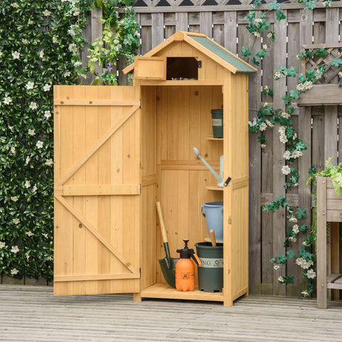 Rootz Garden Cabinet - Garden Shed - Tool Shed - Tool Shed With Shelves - Asphalt Roof - Window - Yellow + Green - 77 x 54.2 x 179 cm