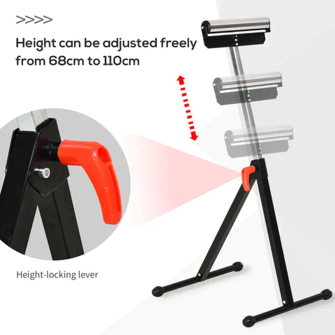 Rootz Roller Stand - Roller Support - Adjustable Roller Stand - Auxiliary Stand - Support Stand - Metal - Black - 44 X 50 X 68-110 cm