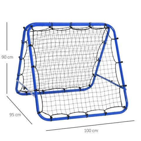 Rootz Fußball-Rebounder-Netz – Kickback-Tor-Rebound-Wandnetz – Rebound auf beiden Seiten – verstellbar – Stahl – Blau – 100 x 95 x 90 cm