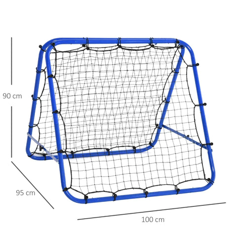 Rootz Football Rebounder Net - Kickback Goal Rebound Wall Net - Rebound On Both Sides - Adjustable - Steel - Blue - 100 x 95 x 90 cm