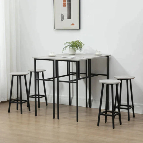 Rootz Industrial Bartisch-Set – 6-teilig – 2 Tische und 4 Barhocker – Grau + Schwarz – Spanplatte – Stahl – 100 L x 40 B x 90 H cm