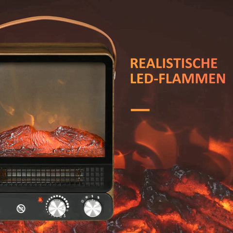 Elektrischer Kamin von Rootz – Kamin – realistisches Feuer – Kamin in Walnuss-Optik – 2 Heizmodi – bis zu 50 °C – Überhitzungsschutz – dunkles Walnussholz/Schwarz – 30,3 x 17,5 x 37,4 cm