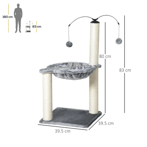 Rootz Scratching Post - Cat Tree - Cat Play Tree - Climbing Tree - Grey - 39.5x39.5x83 cm