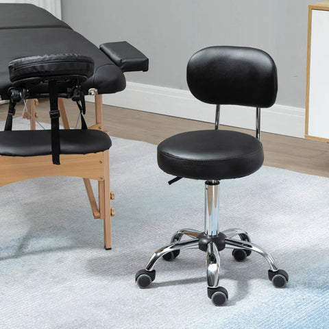 Rootz Saloon Stools - Set Of 2 Work Stools - Work Stools - Stools - With Backrest - Height-adjustable - Faux Leather/Foam/Steel - Black - 48 x 48 x 77-92 cm