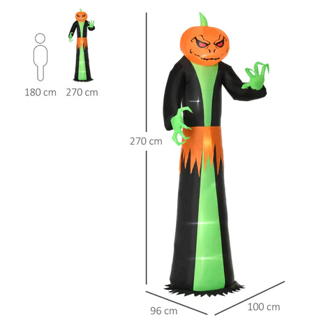 Rootz Halloween Ghost - Inflatable Halloween Pumpkin - Pumpkin Ghost - With LED Lights - Green/Yellow/Black - 100cm x 96cm x 270cm