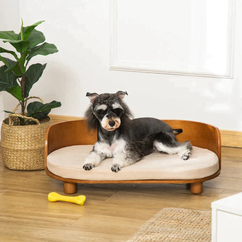Rootz Pet Bed - Pet Sofa - Dog Sofa - Dog Bed - With Cushion - Cat Bed - Cat Sofa - Brown/Cream White - 71 x 42.5 x 23 cm