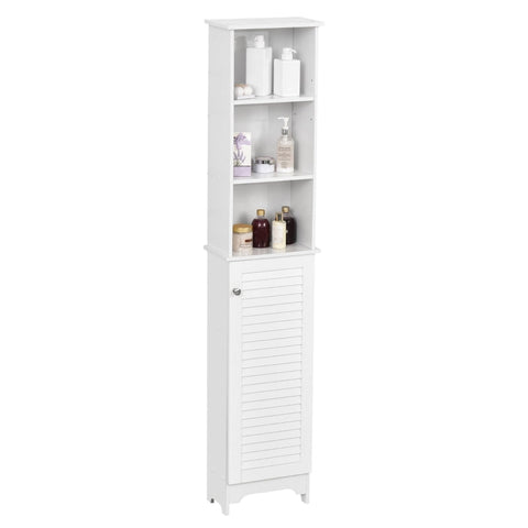 Rootz Bathroom Cabinet - Freestanding 6-tier Tall Bathroom Storage -  Louvered Doors - White - 34 cm x 20 cm x 165 cm