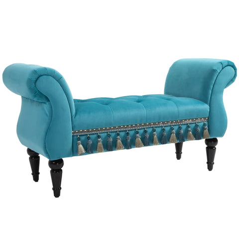 Rootz Luxury Bench - Upholstered Bench - Stool - Polyester - Rubber - Foam - Blue - 117 x 40 x 58 cm