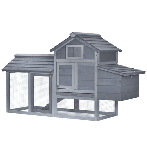 Rootz Chicken Hutch - Bantam Chicken Coop - Chicken House - Removable Floor Pan - Fir Wood - Grey - 150.5 cm x 54 cm x 87 cm