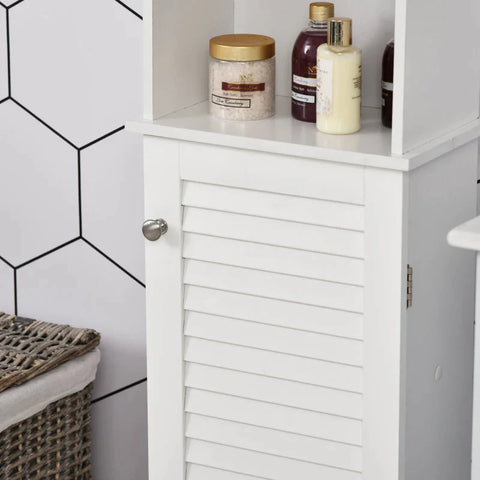 Rootz Bathroom Cabinet - Freestanding 6-tier Tall Bathroom Storage -  Louvered Doors - White - 34 cm x 20 cm x 165 cm