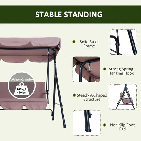 Rootz Swing 3-zits - Bruin - Staal, Polyester - 43,3 cm x 67,71 cm x 59,84 cm