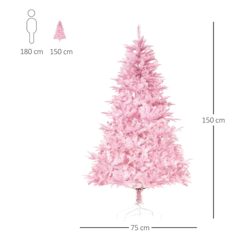 Rootz Christmas Tree - Artificial Christmas Tree - Artificial Tree - Christmas Tree With Detachable And Foldable Base - Pink - Ø75 x 150 cm