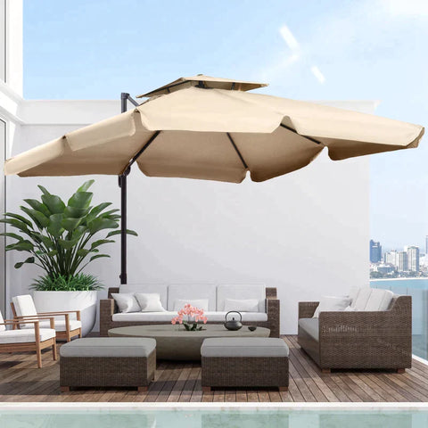 Rootz Parasol - Parasol With Base And 4 Weights - Umbrella - Canopy - Aluminum - Khaki - 2.7 x 2.7 x 2.6 m