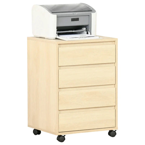 Rootz Archiefkast - Kantoorkast - Verrijdbare Container Met 4 Laden - Naturel - 46 cm x 40 cm x 65 cm