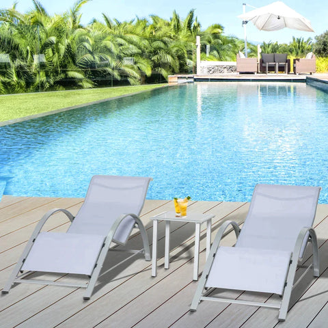 Rootz Sonnenliege – Gartenliege – Garten-Sonnenliege – Un-Liege-Set – 3-tlg. Gartenmöbel – Mit Beistelltisch – Grau – 59 B x 169 T x 66 H cm