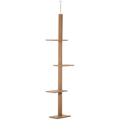 Rootz Scratching Post - Cat Tree - Cat Play Tree - Climbing Tree - Height Adjustable - Light Brown - 43 x 27 x 228-260 cm