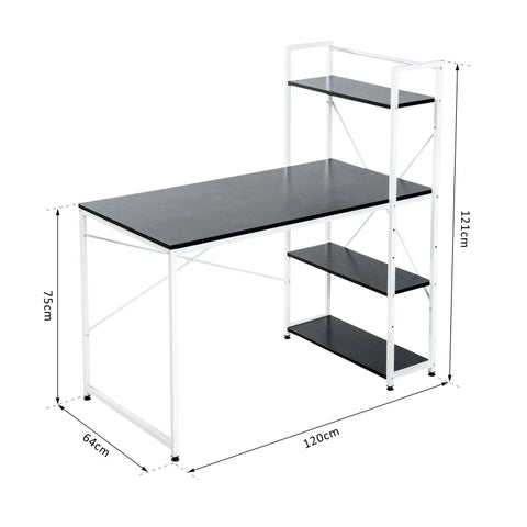 Rootz Desk - Computer Table - Computer Workstation - Office Table - With Shelf - Study Table - White/Black - 120x64x121cm